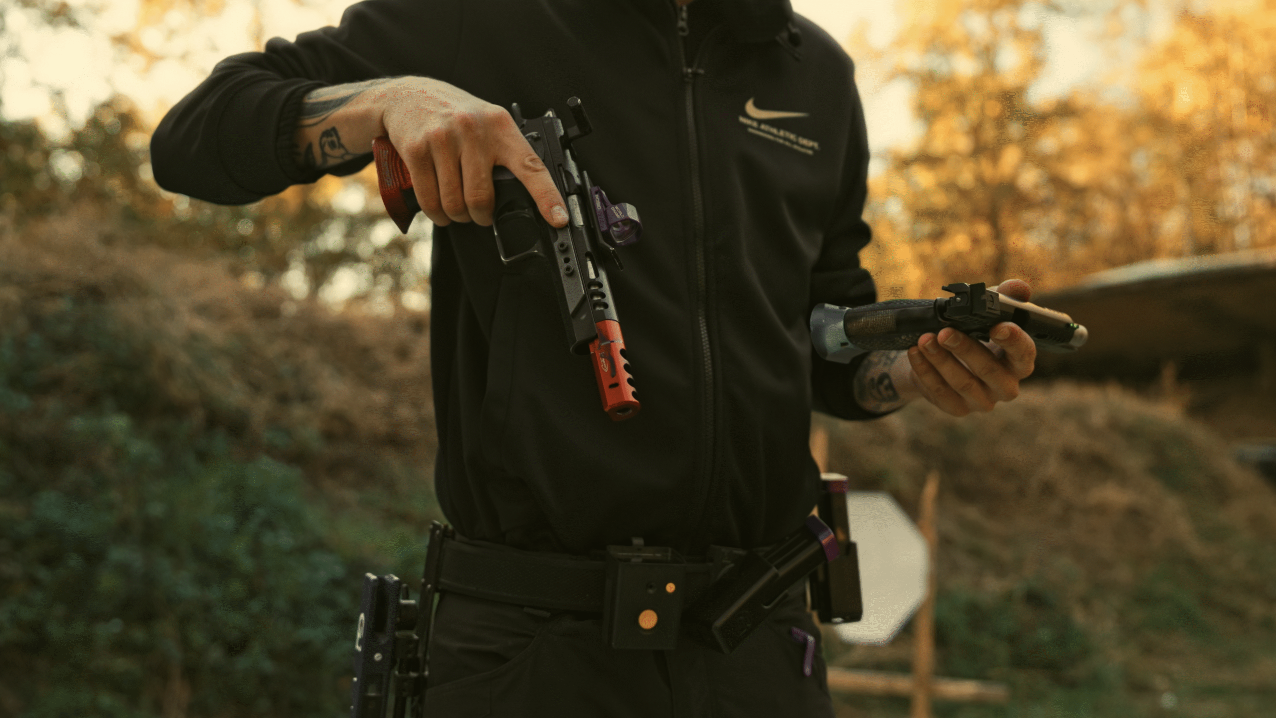 Race guns with iron sights and with optics